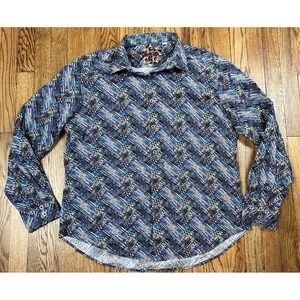 Robert Graham Button Up Geometric Flip Cuff Shirt Stretch Men's Sz XL